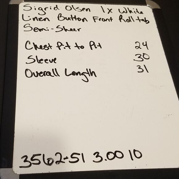 Sigrid Olsen 1X Top White 100% Linen Button Front V Neck Beach Coastal Lagenlook - Picture 9 of 9